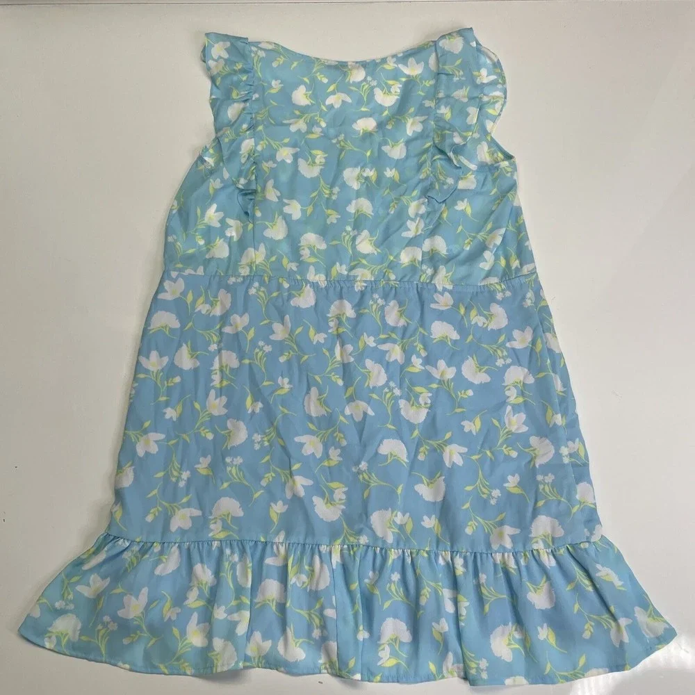 Collective Concepts Ruffled Floral Mini Dress Light Blue Size Large NEW w/o Tags - Picture 6 of 10